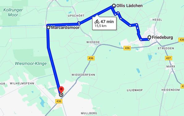 Karte der Fehnroute von Friedeburg über Priemelsfehn nach Wiesmoor